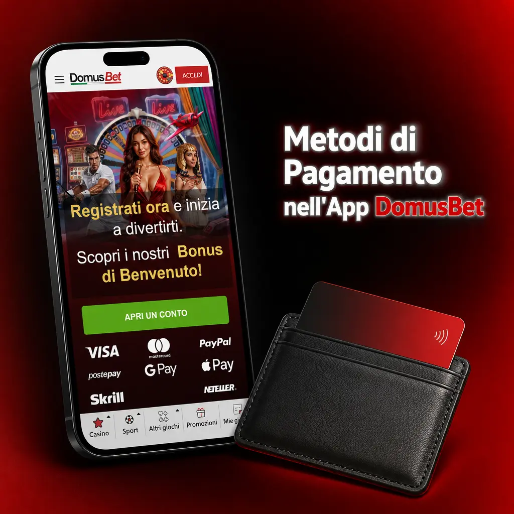 Metodi di pagamento nell'app DomusBet: Postepay, bonifico, Skrill, Neteller, carte Visa/Mastercard e Paysafecard