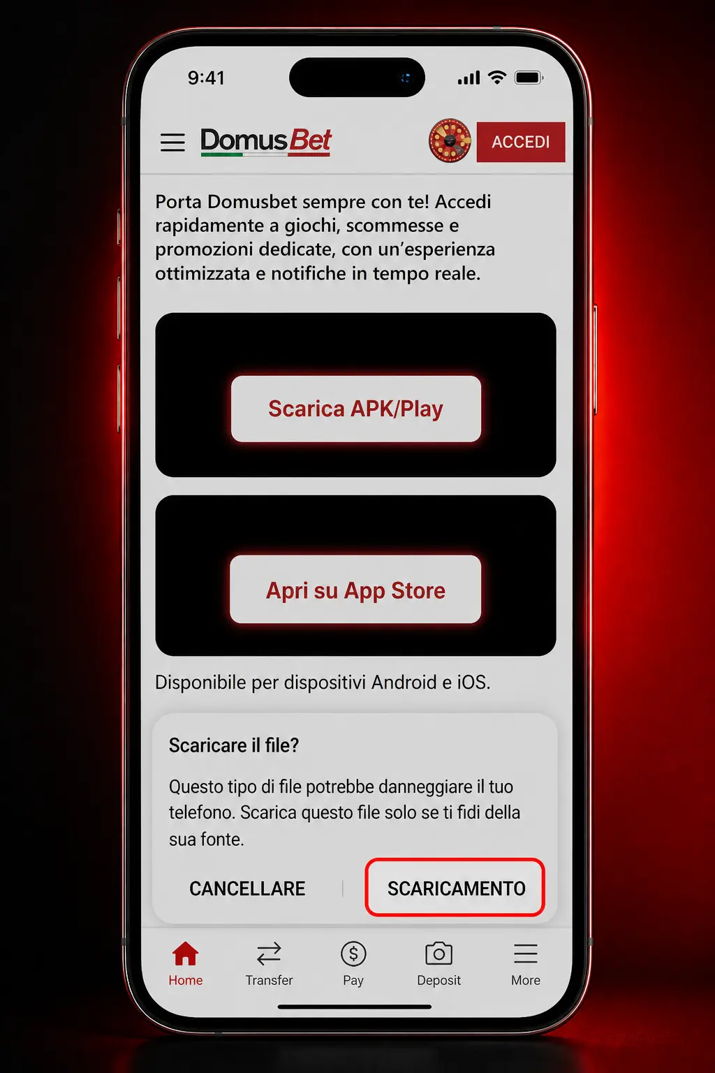 Icona app DomusBet aggiunta alla schermata Home di Android tramite Progressive Web App da Chrome