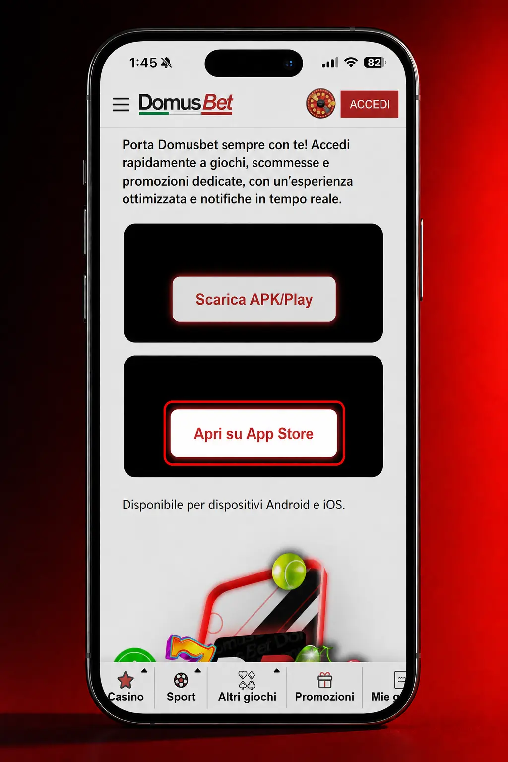 Guida in 4 passaggi per scaricare e installare l'app DomusBet su iOS tramite Safari come Progressive Web App